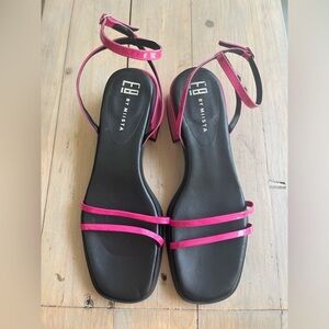 New! E8 by Miista Rosalyn Sandals Ankle Wrap Strappy Hot Pink Chunky Heel E…